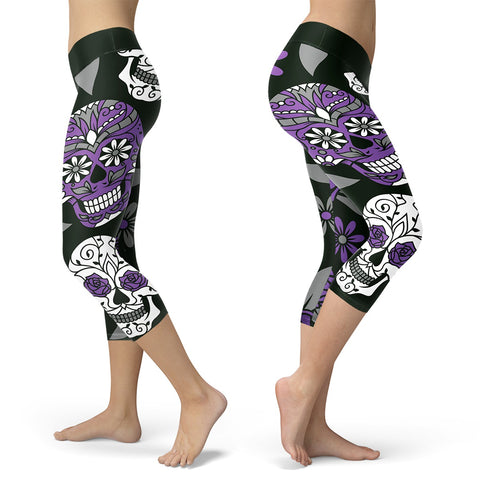 Purple and Dark Green Sugar Skull Capris
