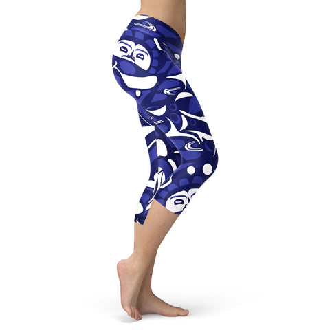 Blue and White Native Pattern Capris