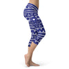 White and Blue Native Bird Pattern Capris