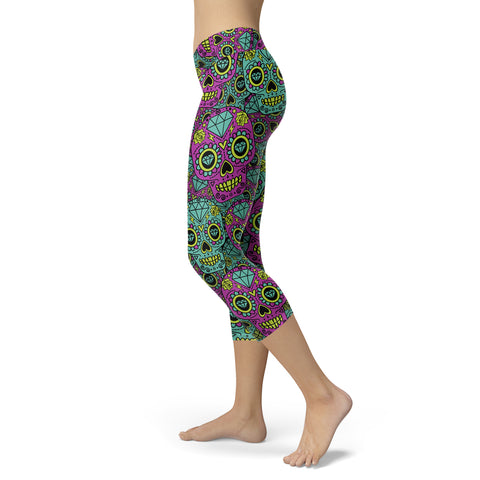 Purple and Blue Sugar Skull Capris