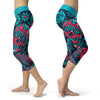 Blue and Red Sugar Skull Capris