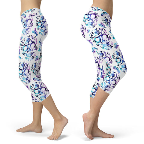 White and Purple Sugar Skull Capris