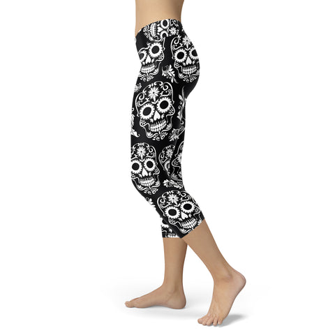 Black and White Sugar Skull Capris
