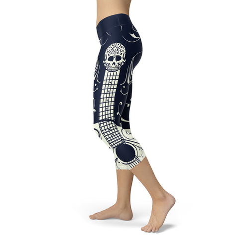 Blue and White Sugar Skull Guitar Capris