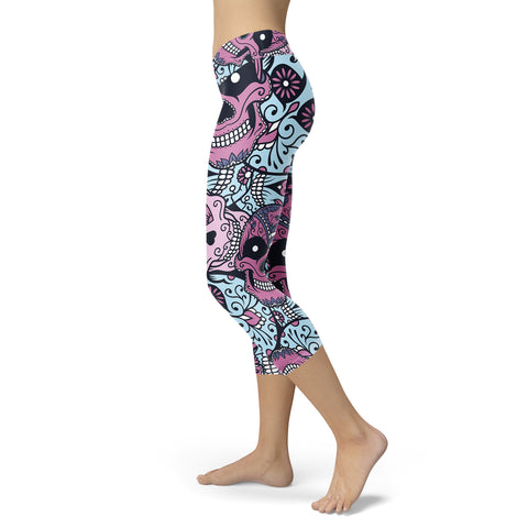 Purple and Light Blue Sugar Skull Capris