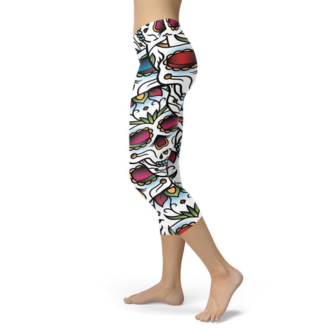 Colorful Sugar Skull Capris