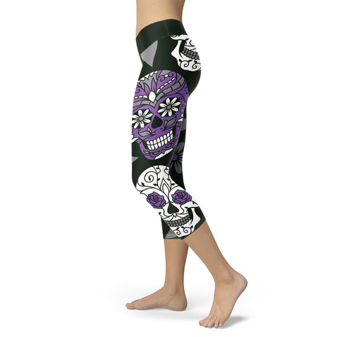 Purple and Dark Green Sugar Skull Capris