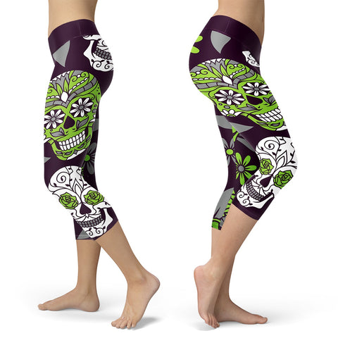 Light Green and Purple Sugar Skull Capris