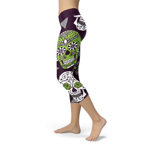 Light Green and Purple Sugar Skull Capris