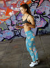 Cute Cat Faces Light Blue Leggings