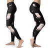 Cute Cat and Fish Bones Black Leggings