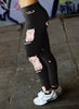 Cute Cat and Fish Bones Black Leggings